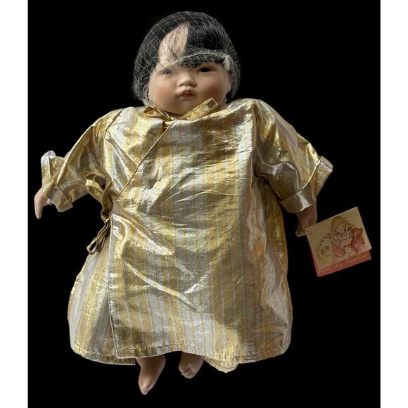 Pauline Bjoness Jacobsen Asian Doll Gold & Silver Lame' Stripe Robe Pants 14'' - Picture 2 of 16